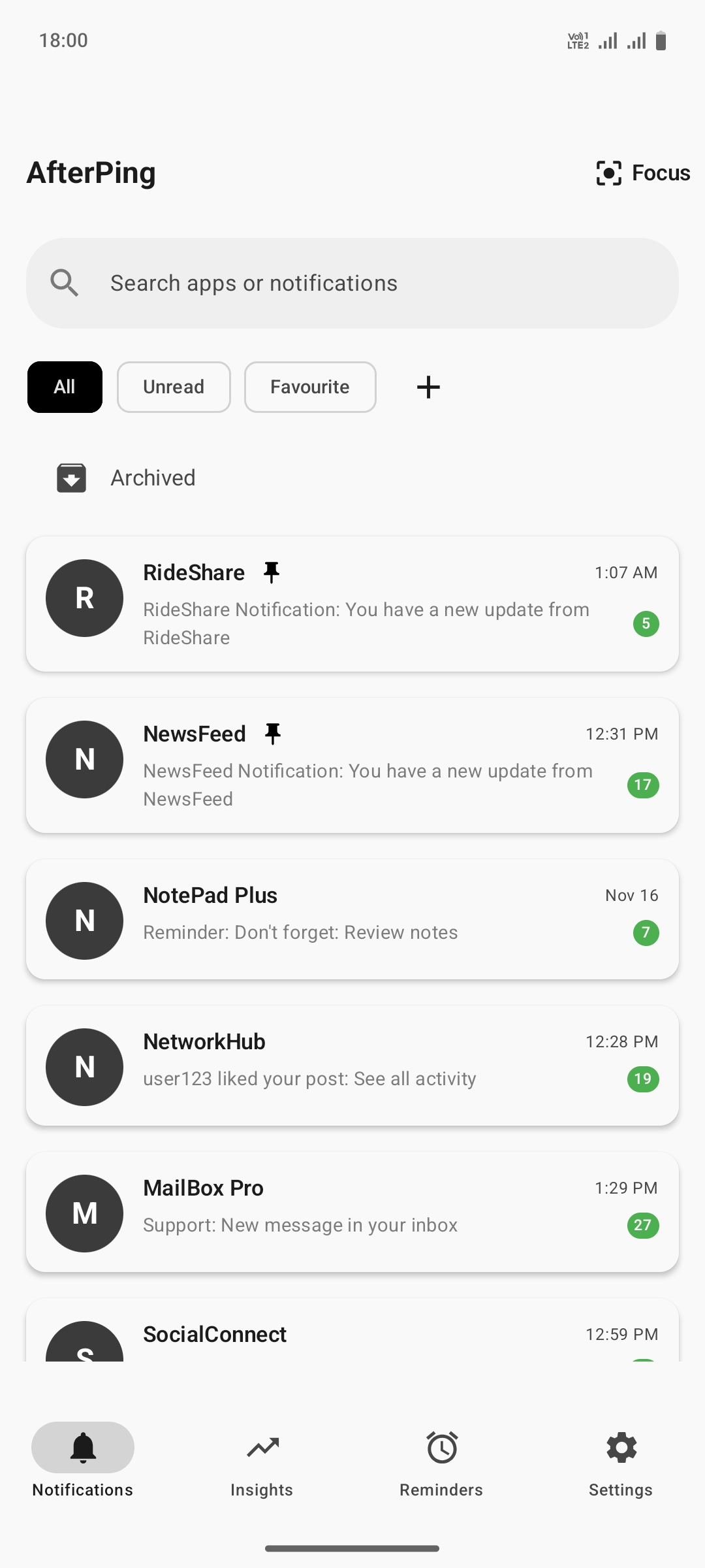 Main Notification History View